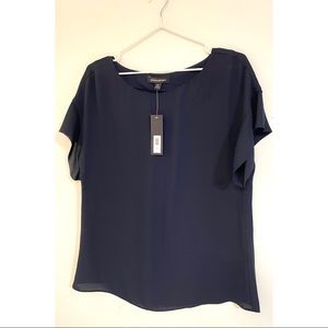 NWT Navy Silk Top